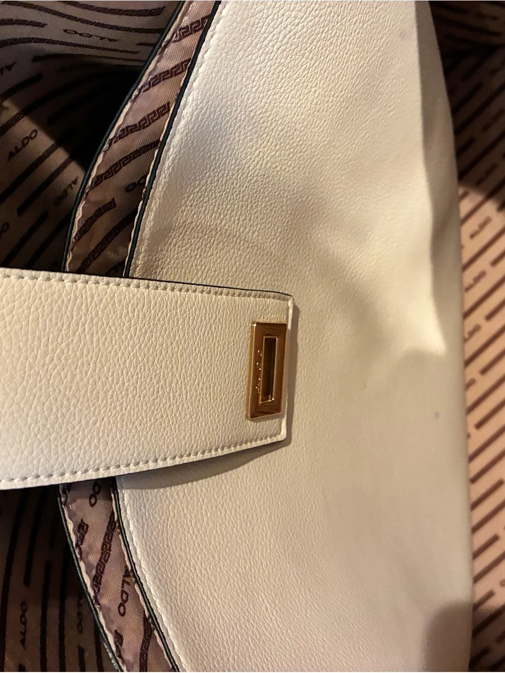 ALDO Ivory Cream Large Tote Shoulder Bag Gold Turn Lock Hardware